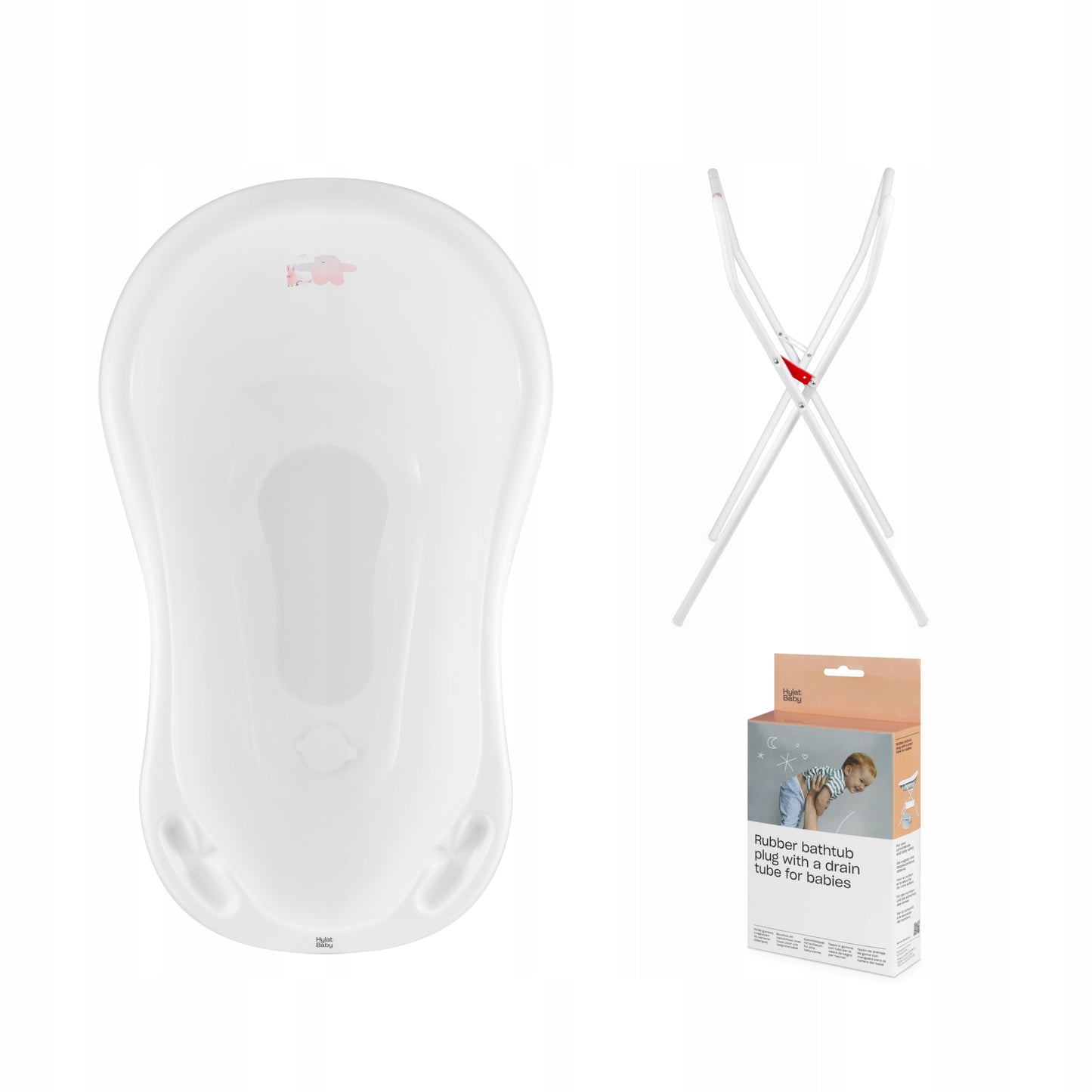 Wanienka Hylat Baby 84 cm - komplet z stojakiem, termometrem i odpływem - biały FRIENDS