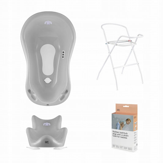 Zestaw kąpielowy Hylat Baby - wanienka 84 cm ze stojakiem, fotelikiem, termometrem i odpływem - szary YETI