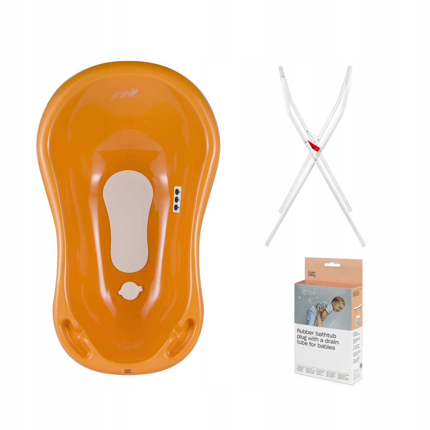 Wanienka Hylat Baby 84 cm - komplet z stojakiem, termometrem i odpływem - musztardowy FOX